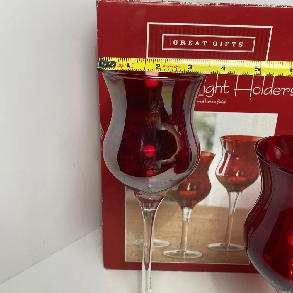 VTG Glass Tea, Light Holders Set Of 3 Red‎ Luster Finish RubyRed Christmas Decor